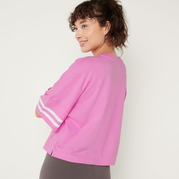 Victoria's Secret PINK Cotton Oversized Crop Top Pink Bloom Medium NEW - Picture 2 of 4